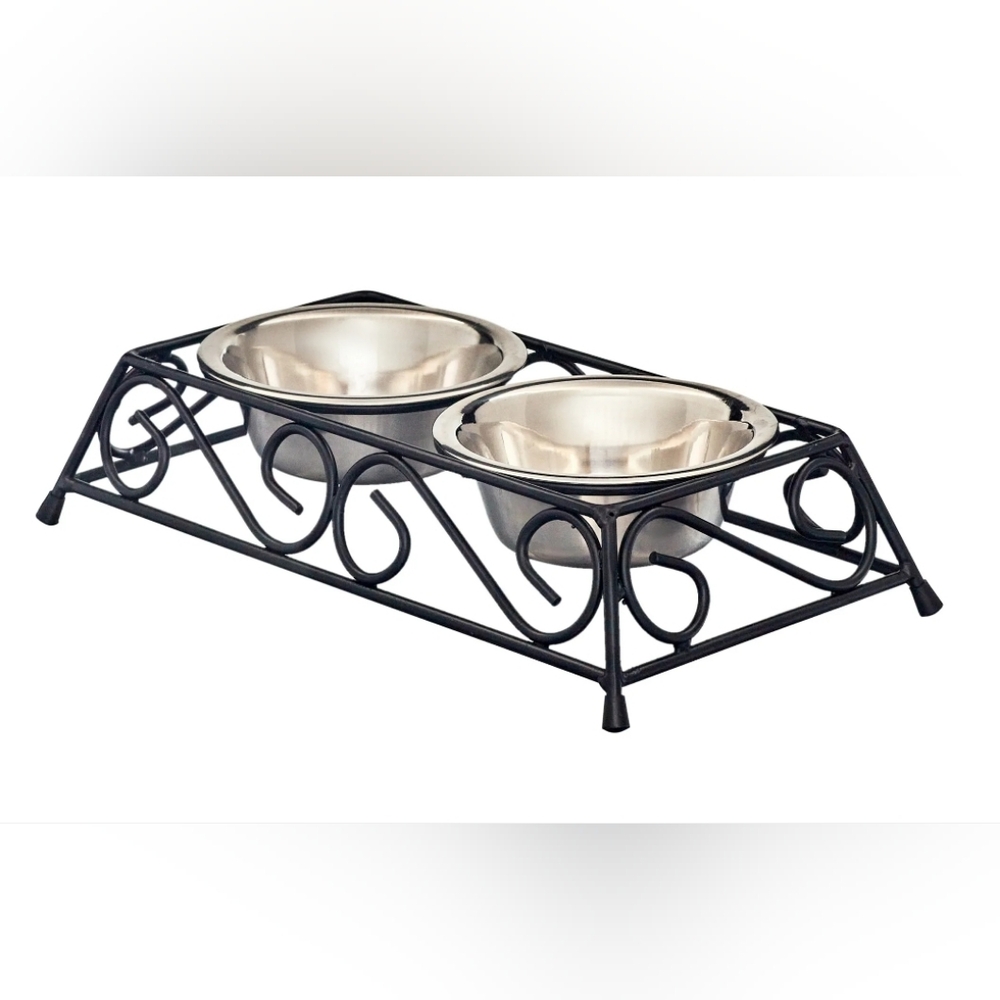 Elegant Black Double Pet Bowl Stand